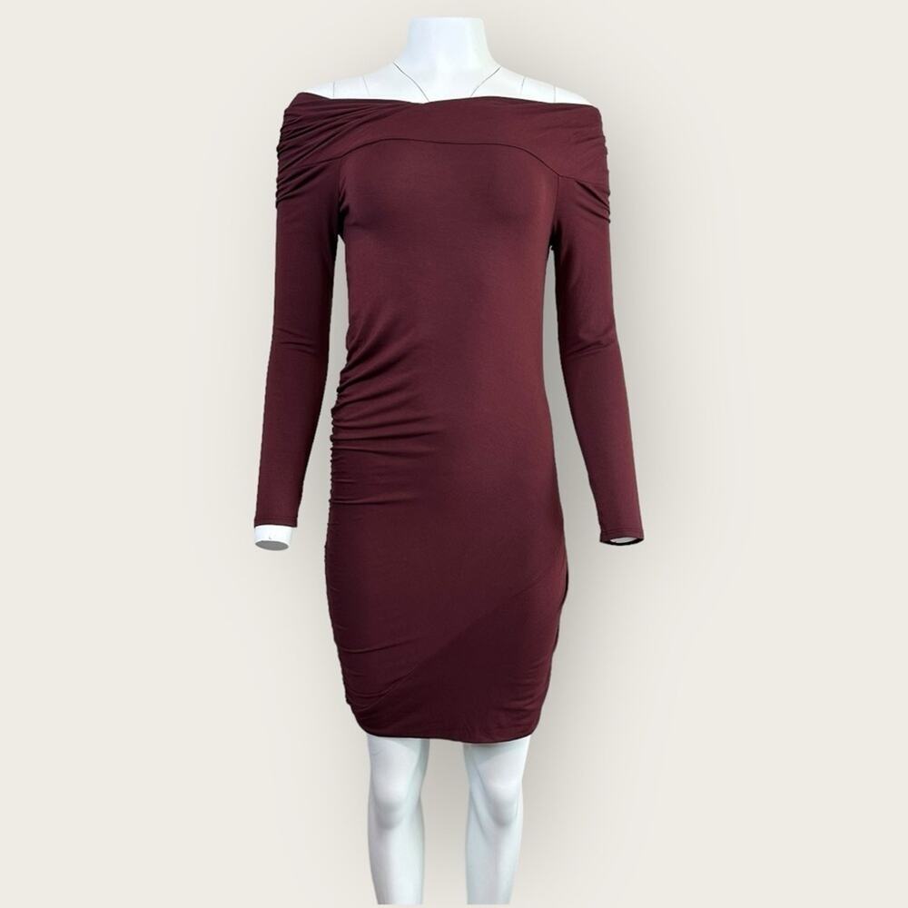 NWT | Krisa | Off Shoulder Long Sleeve Mini Dress | Burgundy | Medium